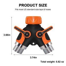 Fecovanti Garden Hose Shut-Off Valves For Water Sprinkler Nozzles 2 Way Water Splitter With Comfortable Rubberized Grip Metal Body Y Hose Connector, 2 Sets