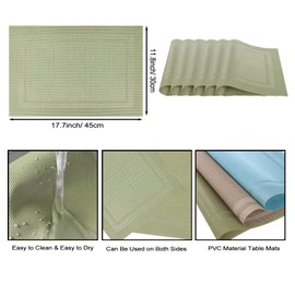 NiCoLa Placemat Set of 6 Heat Resistant Kitchen Table Mats, Washable PVC Table Placemats Sets of 6 for Home Restaurant Hotel Dining Table Hot Food (Green)