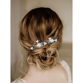 IYOU Women Wedding Hair Pins Navy Blue Flower Hair Pieces Crystals Prom Birthday Hair Accessories for Brides Bridesmaids Guests(Pack of 2)