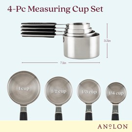 Anolon SureGrip Tools and Gadgets Magnetic Measuring Cup Set, Stackable, 4 Piece, Stainless Steel