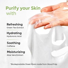 mCaffeine Green Tea Sheet Mask with Niacinamide - Hydrating Face Masks for Pore Tightening - Reduces Hyperpigmentation, Improves Skin Texture - 1 pc