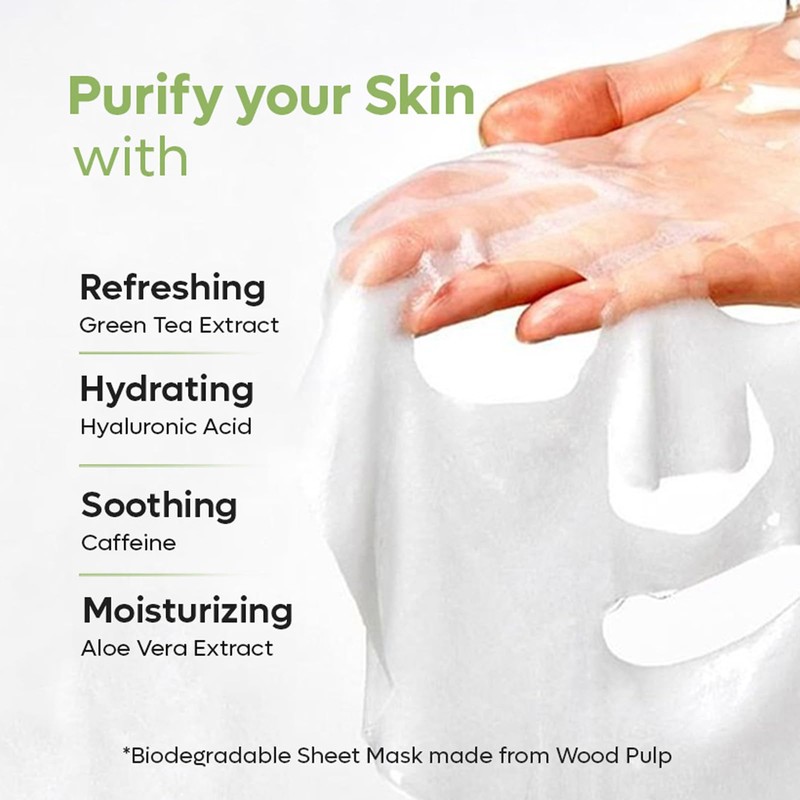 mCaffeine Green Tea Sheet Mask with Niacinamide - Hydrating Face