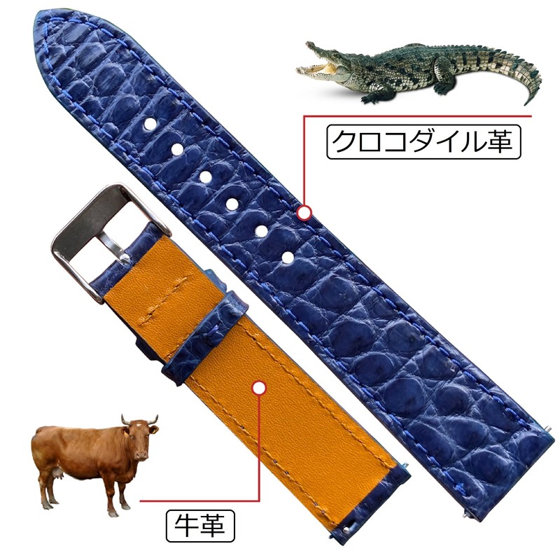 vinacreations Men's Crocodile Leather Watch Band, Replacement Watch Strap, Lizard