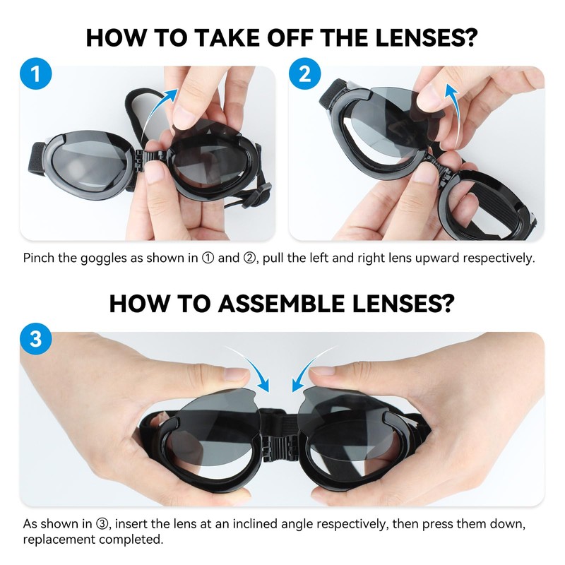Lesypet Dog Goggles with Replaceable Lenses for Medium Large Breed,