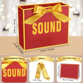 Kolldenn 13" 5 Senses Gift Bags for Him Her with Handle Ribbon Bows Sight Smell Touch Taste Sound Paper Gift Bags for Men Women Him Her Birthday Anniversary Christmas Graduation Party(Red)