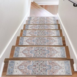 OJIA Non-Slip Stair Treads for Wooden Steps 30"x8" Indoor Stair Runner 15PCS Residue-Free Rubber Backed Carpet Stair Treads Staircase Step Treads Stair Rugs Mats for Kids and Dogs, Beige