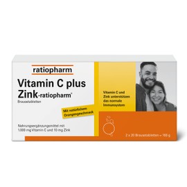 Vitamin C Plus Zinc Ratiopharm - Well Combined. High Dose. Dietary Supplement with Vitamin C and Zinc - The Strong Duo for Your Defense, 40 Effervescent Tablets