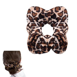 Leopard Print Scrunchie for Women Girls Cute Cat Ears Hair Scrunchies for Thick Thin Hair Animal Hair Accessories for Girls Women Leopard Soft Hair Ties Brown Elastic Band for Hair