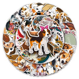 Pack of 50 Beagle Stickers Car Laptop Phone Guitar Skateboard Motorcycle Bicycle Short Haired Hunting Dog Stickers Set Vinyl Waterproof Aesthetic Stickers for Teenagers Children Adults