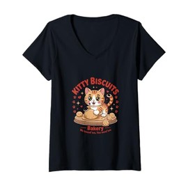 Womens Kitty Biscuits Bakery Freshly Pawed Cuteness Design V-Neck T-Shirt