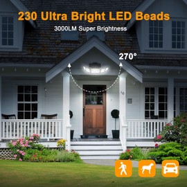 3000LM Solar Lights Outdoor, 5 Heads Solar Security Lights with Remote Control, IP65 Waterproof Motion Sensor Lights 3 Modes Flood Lights for Wall, Porch, Yard, Outside, 2 Pack