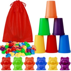 Counting Rainbow Bears with Matching Sorting Cups,67Pcs Montessori Counting Toy Bears for Kids,Educational Sorting Toys,Counting Sorting Color Learning Toy For Boys Girls Birthday Gifts,with Bag
