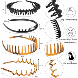 MXZJ-HYLL 8 PCS Plastic Headbands with Teeth Combs for Women & Men - Non-Slip Makeup & Shower Headbands, Unisex Hairbands for Female/Male/Teens, Washable Grip Hair Holder (8-Pack)