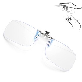 [JINSCOOP] クリップ式 老眼鏡 跳ね上げ 前掛け老眼鏡 「+1.0～+3.0」ブルーライトカット リーディンググラス 跳ね上げタイプ メガネの上から コンパクト クリップアップ クリップオン シニアグラス 読書用 大きく見える 細かい作業 携帯便利 軽量 ケース (シルバー, 2.0, 倍率)