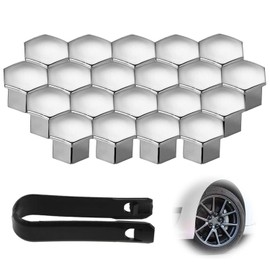 20 x Universal Wheel Bolt Covers 17 mm Wheel Bolt Covers Wheel Bolt Covers Hex Nut Protection Cover with Puller for All Car Brands (Silver)