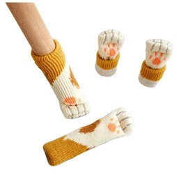 Pmnzdy Pack of 8 Furniture Socks, Chair Leg Socks, Furniture Leg Caps, Knitted Cat Paws, Furniture Feet, Non-Slip Feet Pads, Chair Leg Socks for Table, Sofa, Brown/White