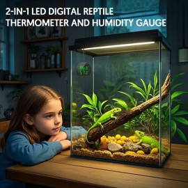QZQ Reptile Thermometer and Humidity Gauge, LED Digital Thermometer Hydrometer, Reptile Tank Accessories for Bearded Dragon, Crested Gecko, Snake, Jumping Spider, Lizard, USB Power Supply (Black)