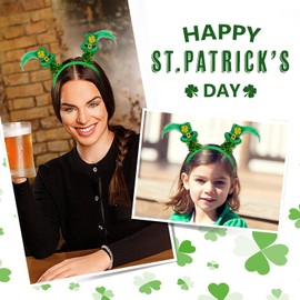 deuyo St. Patrick's Day Headband Clover Feather Hat Gold Green Headbands for Women Men Green Ribbon Design Headbands 1Pcs