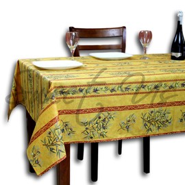 La Cigale Oliviere Wipeable Tablecloth Spill Resistant Acryllic Coated, Floral Cotton French Provencal Tablecloth for Rectangle Tables, fordoor and Outdoors, Yellow, 60 x 136