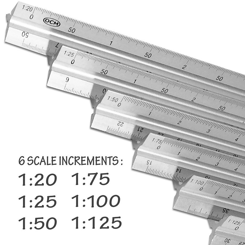 OCM Metric Triangular Engineer Scale Ruler (Proffessional Grade Solid Aluminum)