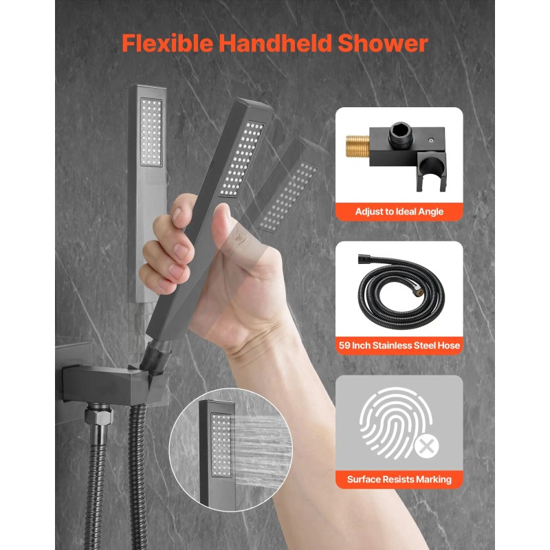 12 Inch Square Rain Shower Head Handheld Spray Ceiling Mount