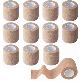 Aokesy 12 Piezas de Vendaje Autoadhesivo, Vendaje Cohesivo Elástico no Tejido, Envolturas Transpirables, Cinta Cohesiva para Estiramiento Atlético, Deportes, Muñeca, Esguinces de Tobillo (Beige)