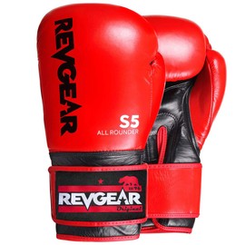 Revgear Boxing Glove S5 All Rounder Leather - Muay Thai Gloves, Kickboxing Gloves, Sparring Gloves, Punching Bag Gloves for Men and Women, Handwrap Compartment (Red/Black, 14OZ)