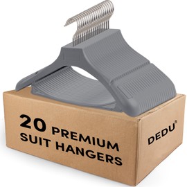 DEDU Suit Hangers for Men 20 Pack, Extra Wide Hangers Non Slip Width 17.7", Grey Coat Hangers Thick Plastic with Pants Bar 360° Swivel Metal Hook