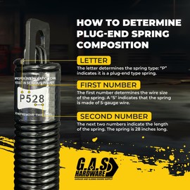 G.A.S Hardware (P528) 28 in. Plug-End Extension Spring (0.207 in. No. 5 Wire) | Springs for Garage Door Repair Plug-End Extension Springs Replacement Garage Hardware | (1 Pair)