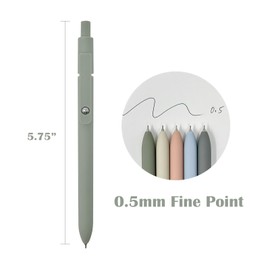 allydrew Smooth Retractable Black Ink Gel Pens, 0.5mm Fine Point, for Home Office Work (Set of 5), Morandi