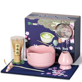 Dnnnii - Juego de batidor matcha de cerámica, 7 piezas, incluye tazón de matcha, batidor y soporte, cuchara de bambú, reposapiés, tamiz y toalla de té, amante de la matcha, regalo para familia/amigo