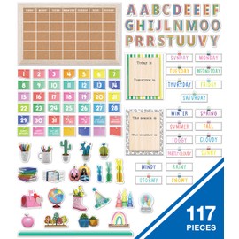 Carson Dellosa Creatively Inspired 118 pc Set Classroom Calendar, Monthly Headers, Birthdays, Number Cover Ups, Seasons, Weather, Days of The Week Chart, Rainbow, Plant, Boho Decor for Bulletin Board