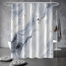 Ruelvth Grey Shower Curtain, Ombre Grey and White Marble Shower Curtain for Bathroom Modern Aesthetic Ink Texture Waterproof Shower Curtain Set with Hooks, 72x72 Inch