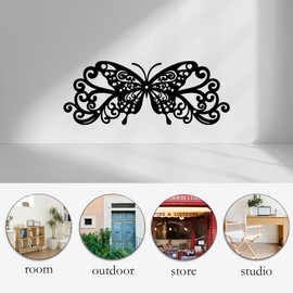 NBEADS Butterfly Metal Wall Art Decor, Black Wall Hanging Decor Silhouette Wall Art Modern Metal Wall Sculptures for Modern Home Hanging Decorations, 11.3x4.3 Inch