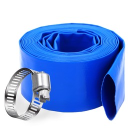 DAVCO 3" x 25 ft Pool Backwash Hose, 3” Diameter and 5” Flat Wide Heavy Duty Reinforced Blue PVC Lay Flat Water Discharge Pump Hoses For Swimming Drain Pools and Clean Filters,with 1 Clamp