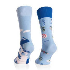 Funny socks with motif for men and women - multicoloured, crazy for joie de vivre - 1 pair of colourful socks, Santorini