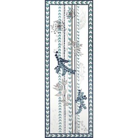 Beauvillé, Eucalyptus, Indigo French Table Runner, Silk Screen Hand Printed, Anti Stain, 20" x 59"