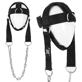 QTF Adjustable Head Harness Dipping Neck Builder with D-Hook Attachment Thick Neoprene Padded Chin & Head Straps Neck Exerciser for Neck Workout Head Harness for Weight Lifting (Black)