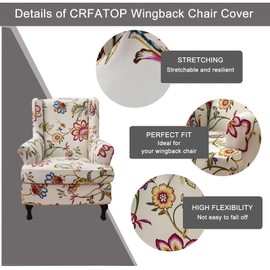 CRFATOP Printed Wing Chair Slipcovers 2 Piece Stretch Wingback Chair Cover Spandex Fabric Wingback Armchair Covers with Elastic Bottom for Living Room Bedroom Wingback Chair,A07
