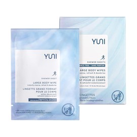 YUNI Beauty Large Body Wipes (Unscented, 12 Count) Super Soft Moist Showerless Wipes that Cleanse & Deodorize - On-the-Go Waterless Body Cleanser - Biodegradable Individually Wrapped Wipes for Travel