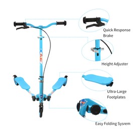 AODI Kids Swing Scooter, 3 Wheels Drifting Scooter/Wiggle Scooters with Adjustable Height & Foldable for Boys/Girl/Ages 5-12 Years