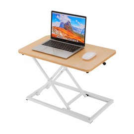 yoopin Standing Desk Converter Natural Wood, Stand up Desk Riser on The Table, Adjustable Height Table top Apply for Laptop and Single Monitor Workstation Office Use.