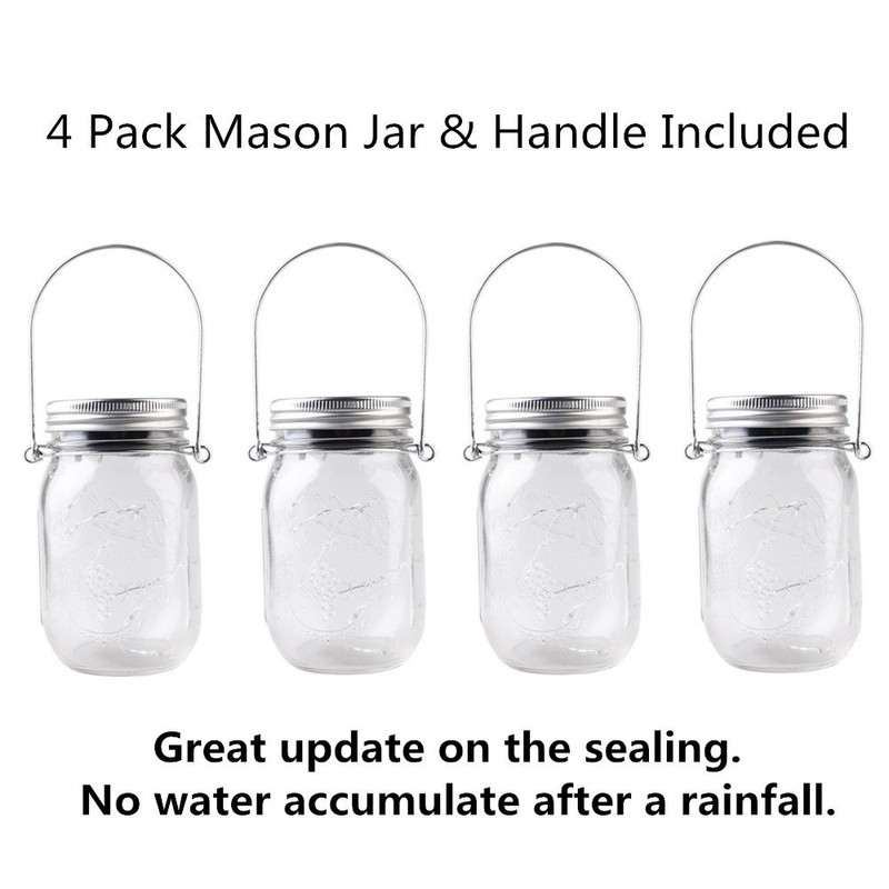 CHBKT 4-Pack Solar-powered Mason Jar Lights (Mason Jar / Handle