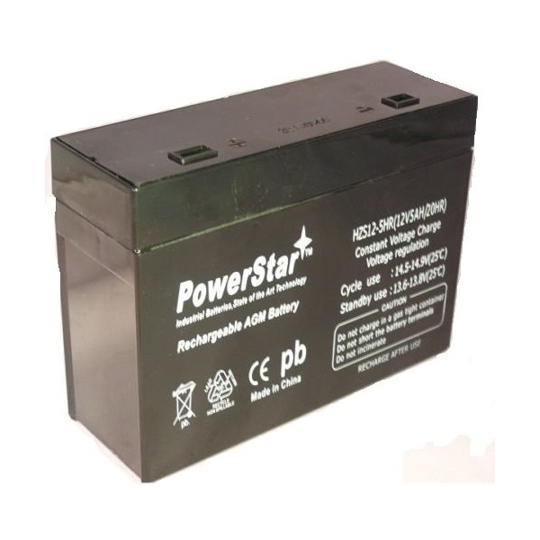 PowerStar AGM 12v, 5ah SLA Battery, RBC10, RBC21 Replacement Battery Recessed Terminals