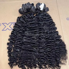 Unprocessed Natural Raw South Indian Temple Natural Single Donor Hair Natural Deep Curly Hairstyle: burmese curly, color: Black, Stretched Length: 14 in