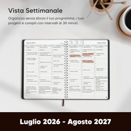 Diario 2026 2027 di Smart Panda – Agenda 2026 2027 Settimanale - Design Semplice per Stimolare la Produttività – Copertina Morbida, Intervalli di 30 Minuti, Luglio 2026 - Agosto 2027 – A5, in Italiano