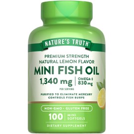 Nature's Truth Mini Fish Oil Omega 3 | 1340 mg | 100 Softgels | Burpless Lemon Flavor | Non-GMO & Gluten Free Supplement