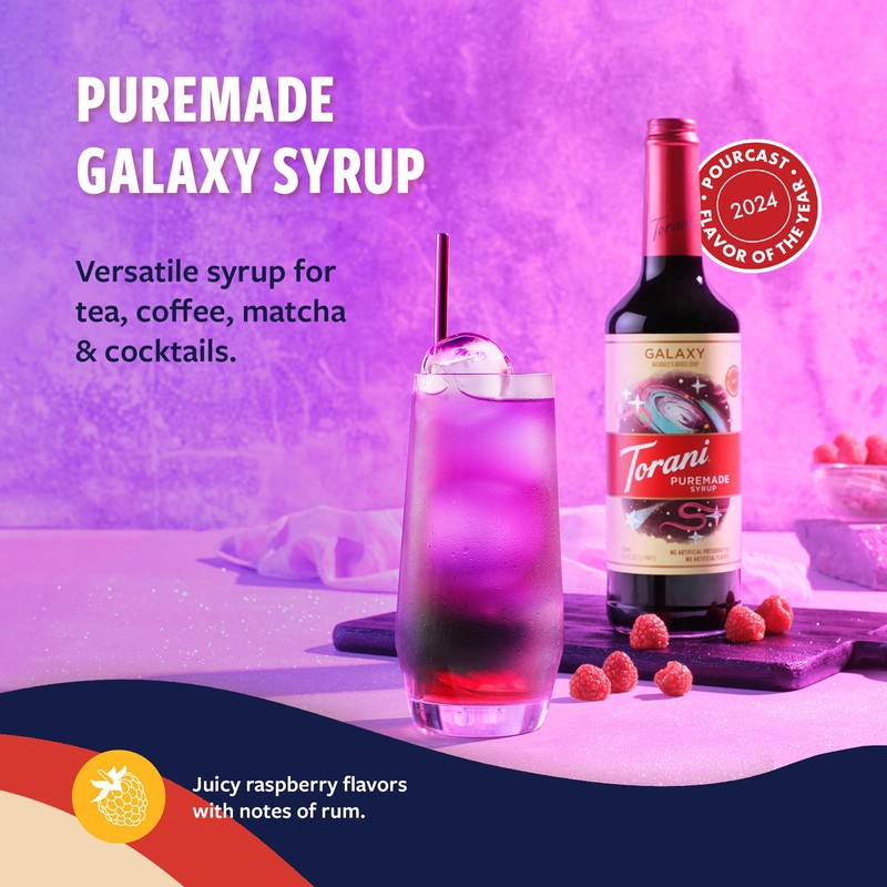 Torani Puremade Syrup, Galaxy, 2024 Flavor of the Year, Glass