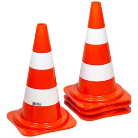 UvV 4 x 50 cm Traffic Cones Warning Cones Pylon 1.2 kg Heavy 500 mm Traffic Cones Orange with 2 White Strips (Foil) Stackable (Orange/White)