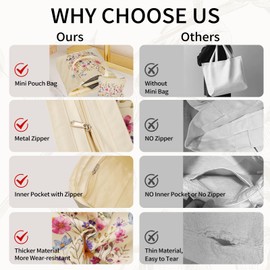 VADOO Canvas Tote Bag - with Zipper & Small Pouch, Cute Shoulder Bag for Women Reusable Large Tote Bag for Gym, College, Travel, Library, Shopping (Floral)